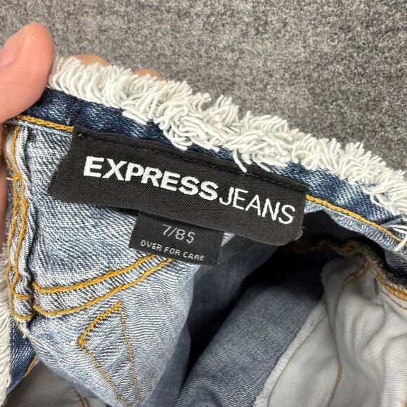 Express Jeans Women 7/8 Blue Denim Medium Wash Cut Off Straight Pockets Casual - Picture 4 of 5